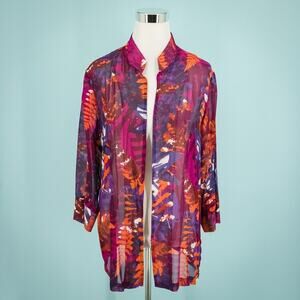 WinterSilks Size Medium M Open Front Long Sleeve Artsy Silk Topper Cardigan NEW